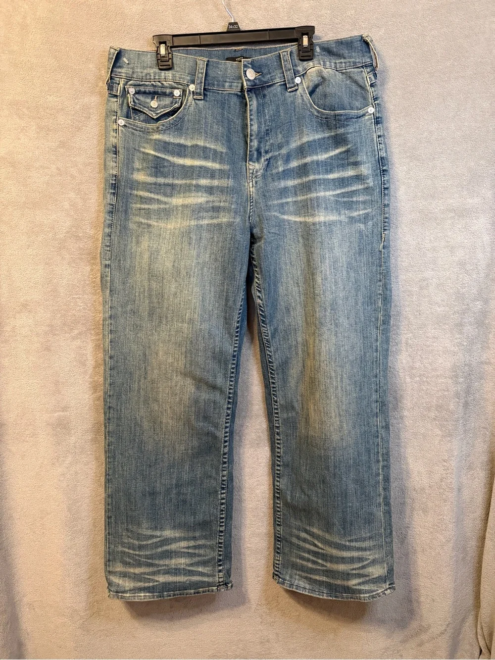 TRUE RELIGION: Men's Vinny Ultra Baggy Denim Blue Washed, Wide Leg, Size 36x34